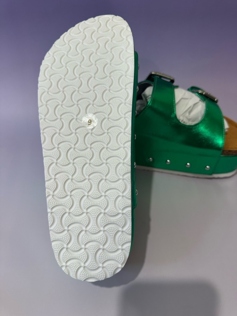 Cape Robbin Shiny Green Platform Buckle Sandals - Picture 3 of 5
